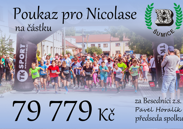 Právě si prohlížíte Výtěžek Šumického běhu – Nicolas díky vám získal 79 779 Kč